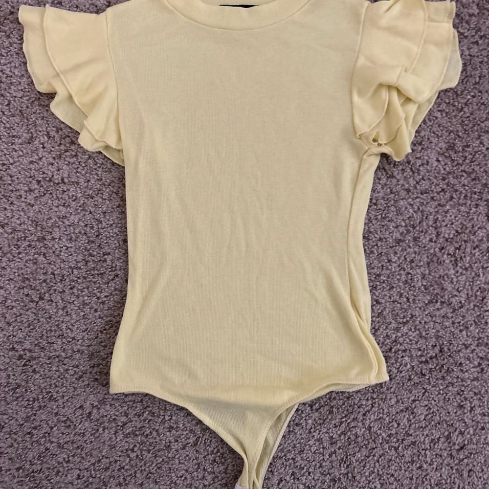 All Saints Yellow Ruffle Sleeve Bodysuit